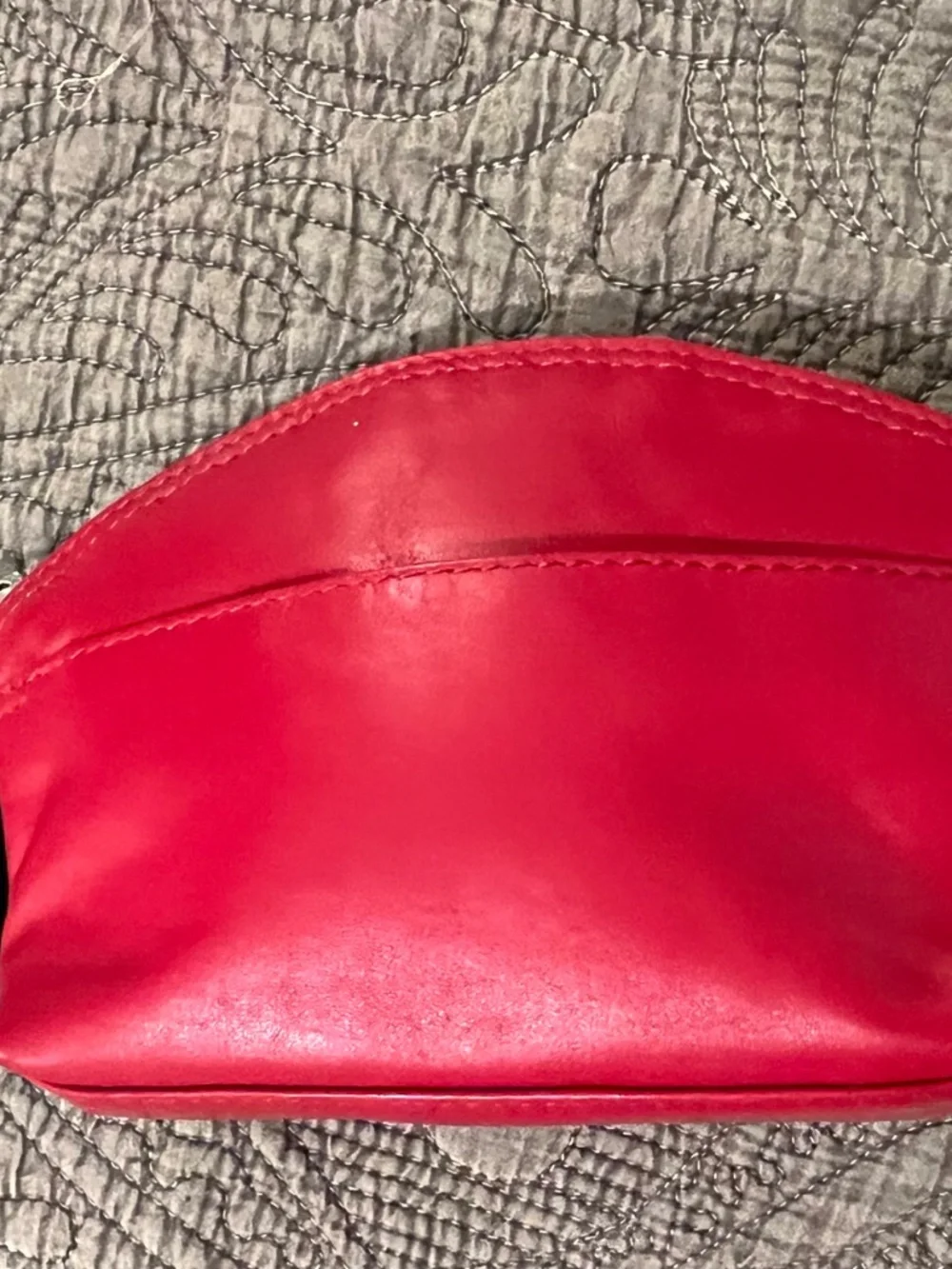 Barney’s New York. Red and Black Leather Zipper Cosmetic Case w/ Leather Tassel